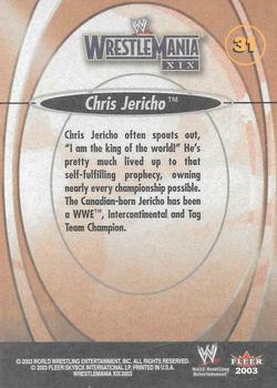2003 Fleer WWE WrestleMania XIX #31 Chris Jericho  Back
