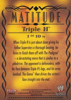 2003 Fleer WWE Aggression - Matitude #1 M Triple H  Back