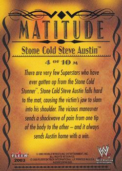 2003 Fleer WWE Aggression - Matitude #4 M Stone Cold Steve Austin  Back