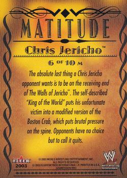 2003 Fleer WWE Aggression - Matitude #6 M Chris Jericho  Back
