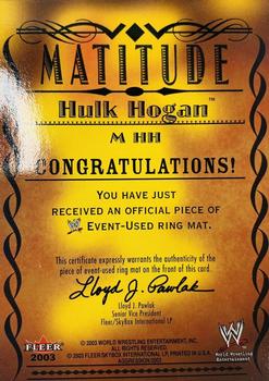 2003 Fleer WWE Aggression - Matitude Event Used #M HH Hulk Hogan Back