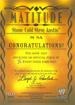 2003 Fleer WWE Aggression - Matitude Event Used #M SA Stone Cold Steve Austin Back