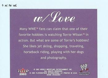 2003 Fleer WWE Divine Divas - With Love #9 WL Torrie Wilson Back