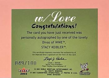 2003 Fleer WWE Divine Divas - With Love Autographs #NNO Stacy Keibler Back
