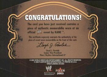 2003 Fleer WWE WrestleMania XIX - Title Shots #NNO Kane  Back