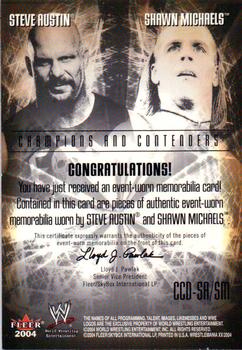 2004 Fleer WWE WrestleMania XX - Champions And Contenders Memorabilia Dual #CCD-SA/SM Steve Austin / Shawn Michaels Back