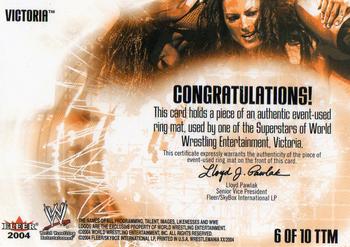 2004 Fleer WWE WrestleMania XX - To The Mat Memorabilia #6 TTM Victoria  Back