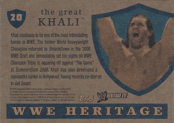 2008 Topps Heritage IV WWE #20 The Great Khali  Back