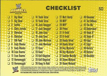 2010 Topps WWE Rumble Pack #50 Checklist  Back
