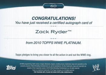 2010 Topps Platinum WWE - Autographs #60 Zack Ryder  Back