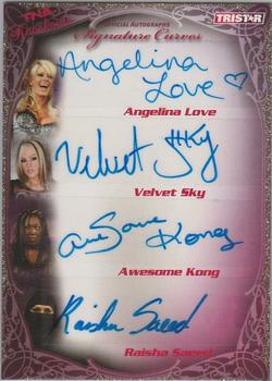 2009 TriStar TNA Knockouts - Signature Curves Gold #KA23 Angelina Love / Velvet Sky / Awesome Kong / Raisha Saeed Front