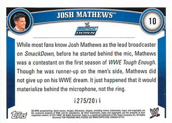 2011 Topps WWE - Blue #10 Josh Mathews Back