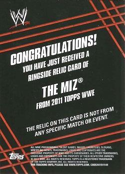 2011 Topps WWE - Ringside Relics Ring Skirts #NNO The Miz Back