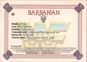1991 Classic WWF Superstars #62 Barbarian  Back