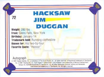 1991 Classic WWF Superstars #72 Hacksaw Jim Duggan  Back