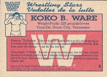 1987 O-Pee-Chee WWF #5 Koko B. Ware Back