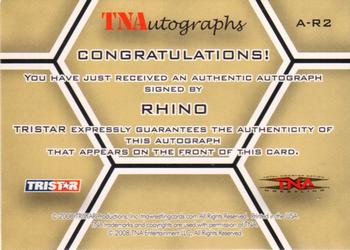 2008 TriStar TNA Impact - Autographs #A-R2 Rhino  Back