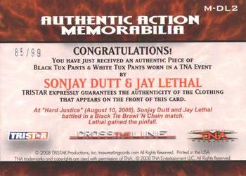 2008 TriStar TNA Cross the Line - Authentic Action Memorabilia Dual #MDL2 Sonjay Dutt / Jay Lethal  Back