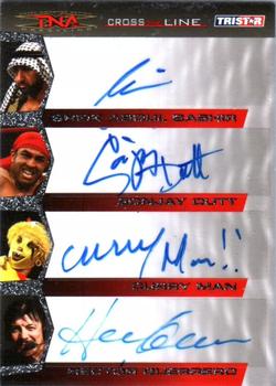 2008 TriStar TNA Cross the Line - Autographs Quad #7 Sheik Abdul Bashir / Sonjay Dutt / Curry Man / Hector Guerrero  Front