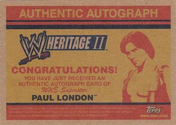 2006 Topps Heritage II WWE - Autographs #NNO Paul London  Back
