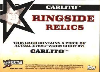 2006 Topps Heritage II WWE - Ringside Relics #NNO Carlito  Back