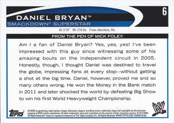 2012 Topps WWE #6 Daniel Bryan  Back