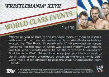 2012 Topps WWE - World Class Events #1 WrestleMania XXVII  Back