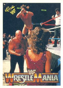 1990 Classic WWF The History of Wrestlemania #12 Macho Man Randy Savage / George The Animal Steele Front