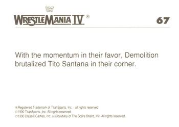1990 Classic WWF The History of Wrestlemania #67 Demolition / Tito Santana Back