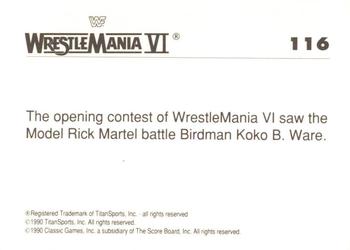 1990 Classic WWF The History of Wrestlemania #116 Rick Martel / Koko B. Ware Back