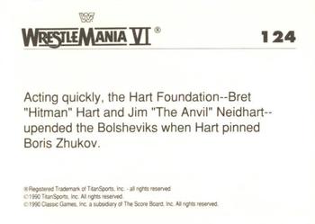 1990 Classic WWF The History of Wrestlemania #124 Hart Foundation Back