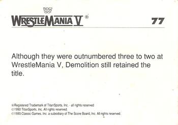 1990 Classic WWF The History of Wrestlemania #77 Demolition Back