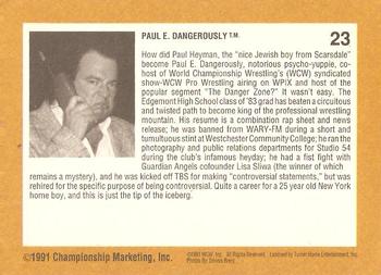 1991 Championship Marketing WCW #23 Paul E. with Mouth Open Back