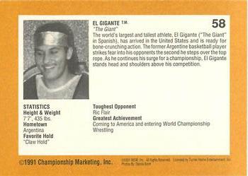 1991 Championship Marketing WCW #58 El Gigante Back
