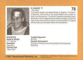 1991 Championship Marketing WCW #78 El Gigante Back