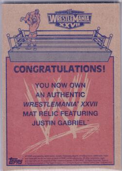 2012 Topps Heritage WWE - WrestleMania XXVII Mat Relics #NNO Justin Gabriel Back