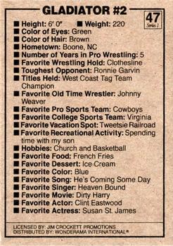 1988 Wonderama NWA #47 Gladiator #2 Back