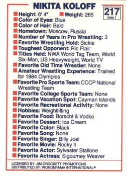 1988 Wonderama NWA #217 Nikita Koloff Back