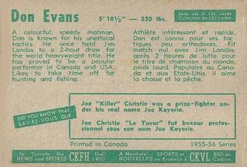 1955-56 Parkhurst #36 Don Evans Back