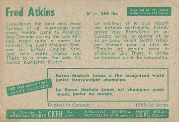 1955-56 Parkhurst #78 Fred Atkins Back