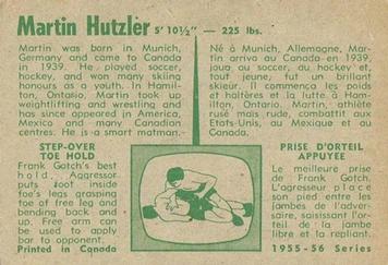 1955-56 Parkhurst #109 Martin Hutzler Back