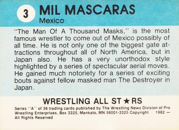 1982 Wrestling All Stars Series A #3 Mil Mascaras Back