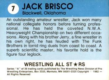 1982 Wrestling All Stars Series A #7 Jack Brisco Back