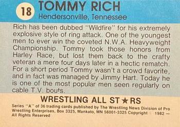 1982 Wrestling All Stars Series A #18 Tommy Rich Back