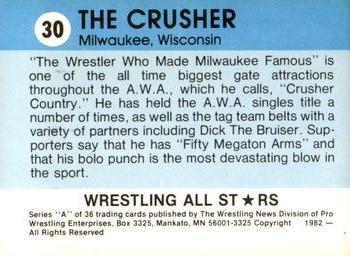 1982 Wrestling All Stars Series A #30 The Crusher Back
