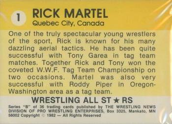 1982 Wrestling All Stars Series B #1 Rick Martel Back