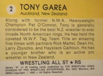 1982 Wrestling All Stars Series B #2 Tony Garea Back