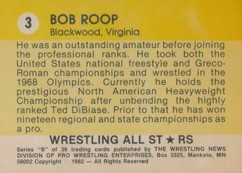 1982 Wrestling All Stars Series B #3 Bob Roop Back