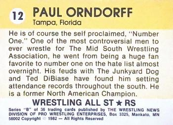 1982 Wrestling All Stars Series B #12 Paul Orndorff Back