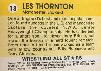 1982 Wrestling All Stars Series B #18 Les Thornton Back